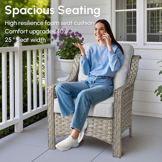 8 Pieces Patio Outdoor Furniture Set with Swivel Rocking Chairs,All Weather Wicker Rattan Patio Seating Sofa and Chair Set w/Ottoman,Outdoor Conversation Sets for Deck Yard Garden,Grey