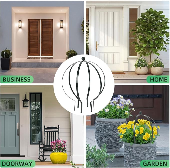 4 Pcs Large Metal Circle Trellis 17 x 13 Inch Garden Sculpture Globe Trellis for Climbing Plants Outdoor Potted Round Planter Decor Flowers Support Holder for Patio Courtyard Doorway