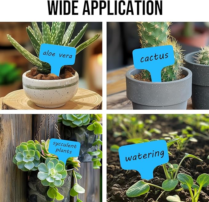 Plant Labels 200 Pcs Yuanling T-Type Plastic Garden Tags Waterproof Plant Sign Stakes Nursery Garden Makers for Seedlings Flower Vegetables Herb Potted Belt Permanet Marker Pen (Blue)