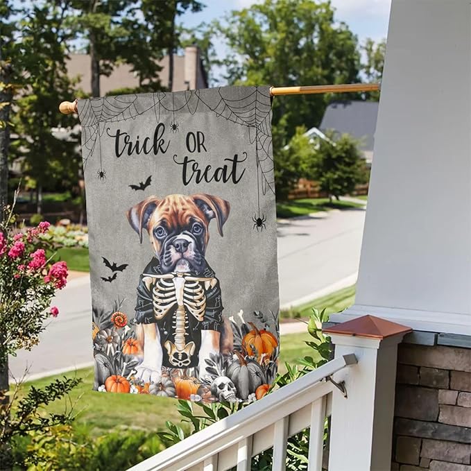 Halloween Boxer Dog Bat Pumpkin Garden Flag Welcome Party Outdoor Outside Decorations Picks Home House Garden Yard Decor 12x18 Inch