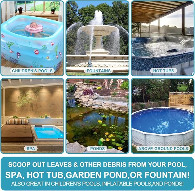 POOLWHALE 14" Pool Pollen Net - Pool Skimmer Net Rake, Strong Aluminum Frame, Ultra Fine Mesh Nets for Cleaning & for Sand, Silt, Leaves, Remove The Finest Debris