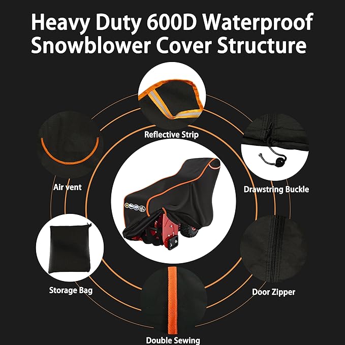 Snow Blower Cover 24/26/28 in Heavy Duty 600D Waterproof Snowblower Cover,Outdoor Snow Thrower Protector,Universal for EGO,PowerSmart,Cub Cadet,Honda,Ryobi,Ariens,Troy Bilt,Snow Joe,Toro
