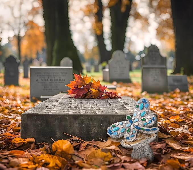 bocola Resin Dragonfly Cemetery Decoration for Grave-Memorial Gravesite Stake - Metal Ground Stake for Cemetery Decor, Grave Marker