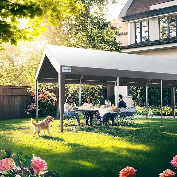 Quictent Heavy Duty 13x25 ft Carports with Side Zipper Doors & Snowproof Steel Cables & Ventilated Windows, Waterproof Storage Shelter for Car, Boat, RV, Outdoor Equipment, Gray
