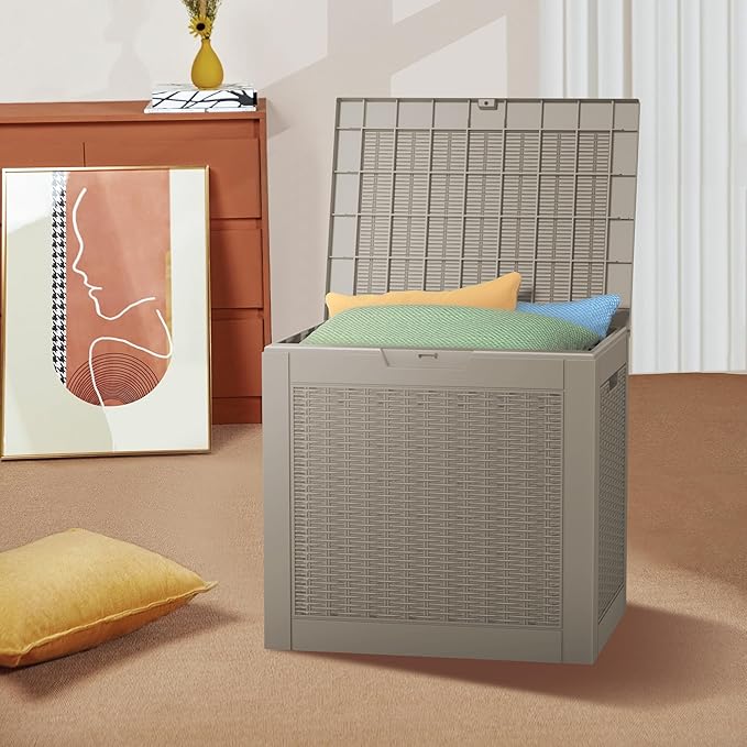 31 Gallon Outdoor Storage Box – Resin Deck Box with Lockable Lid, Waterproof Patio Furniture Storage for Tools, Garden & Yard Organization