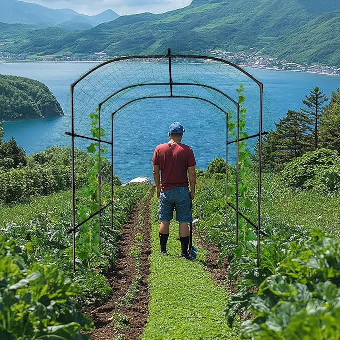 SUNYRISY Garden Arch Trellis, Metal Core Trellis for Climbing Plants Outdoor, 87" x 71" x 75" Tall Archway Tunnel Plant Support for Vine Cucumber Tomato Grape Vegetables Climbing Plants