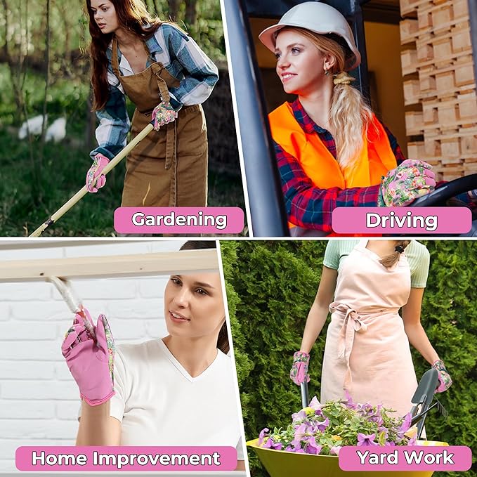 HANDLANDY Gardening Gloves for Women, Breathable Ladies Leather Garden Yard Gloves Best Gift for Gardeners