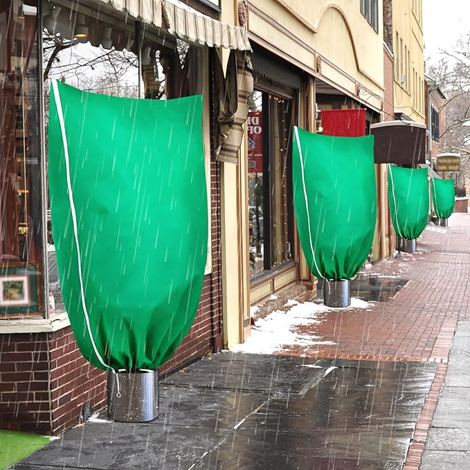 2 Pack Winter Plant Covers Freeze Protection, 31.4" X 47.2" Frost Cloths for Outdoor Plants with Zipper Drawstring, Tree Covers for Winter Cold Weather Covers Bags Shrubs Trees Jacket