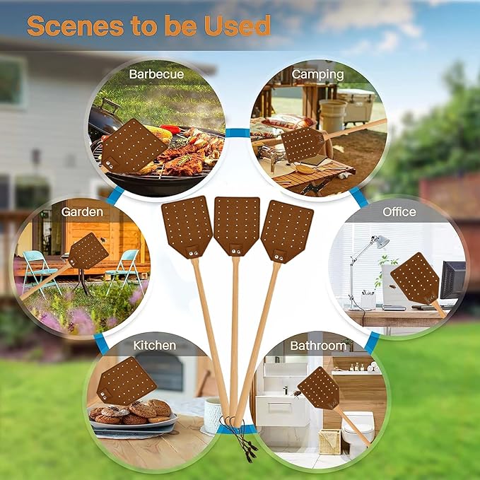 Heavy Duty Leather Fly Swatter, Long Handle Fly Swatter with Beech Wood Handle 19.7" Length, Flyswatter for Indoor and Outdoor (Brown)