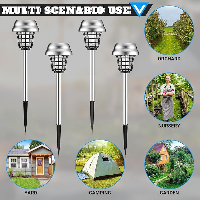 Qualirey 4 Pcs Solar Bug Zapper Outdoor Waterproof Solar Mosquito Zapper Outdoor Solar Powered Mosquito Killer Lamp Mosquito Repellent Lamp for Patio Yard Garden Insect (Purple Light, White Light)