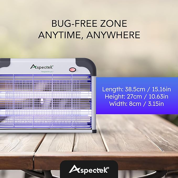 Aspectek 20W Electric Bug Zapper for Indoor Use. Effective Against Mosquitoes and Flies. 2 Extra Replacement Bulbs Included. Lightweight Design, 2800V Powerful Grid, Easy Cleaning, Washable Tray.