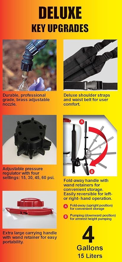 SOLO 425 4-Gallon Piston Backpack Sprayer, Wide Pressure Range up to 90 psi