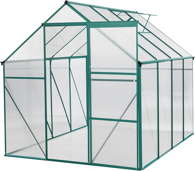 6x8 FT Polycarbonate Walk-in Greenhouses,Heavy Duty Hobby Green House,Storage Shed with Sliding Doors & Adjustable Roof Vent,Aluminum Sunroom Hot Houses for Outdoor Garden Backyard