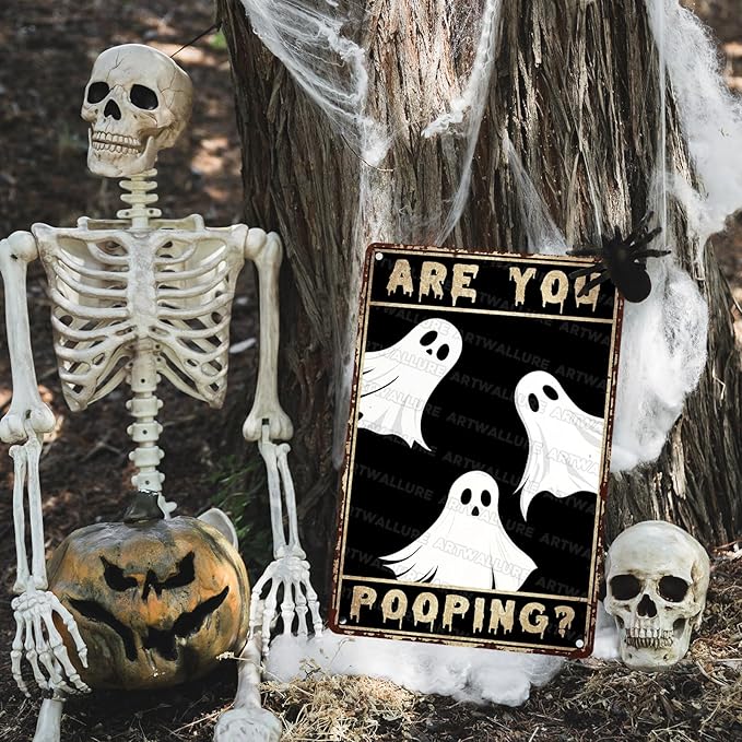 Ghost Metal Tin Sign Vintage Halloween Wall Art Rustic Bathroom Decor Tin Plaque Iron Painting Restroom Washroom 8x12inch