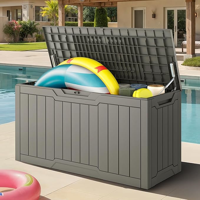 YITAHOME 80-Gallon Waterproof Resin Outdoor Storage Box, Lockable Storage Container for Outdoor Furniture, Cushion Storage, Pool Accessories, Garden Tools and Sporting Gear, Taupe