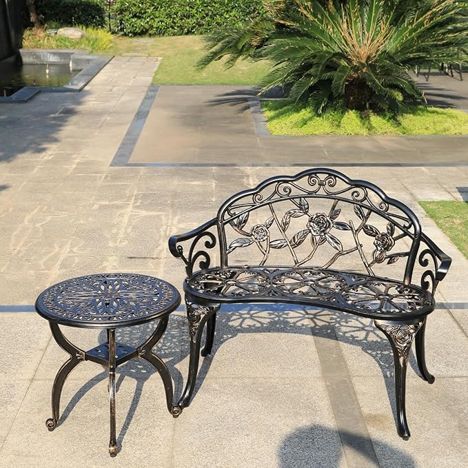 KAILI Outdoor Cast Aluminum Side Table Patio Side Table Backyard, Pool, Indoor, Easy Maintenance and Weather Resistant Coffee Table Porch Table Bistro Table (18.5round-Bronzed)