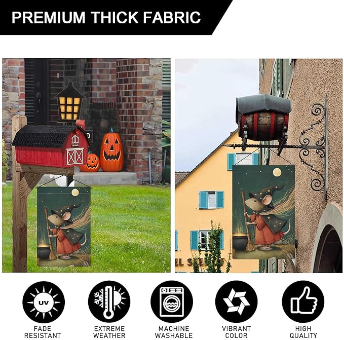 Witchy Rattie Garden Flag Halloween Holiday Garden Flag Vertical Double Sided Rustic Farmland Burlap Yard Lawn Outdoor Decor 12.5x18"