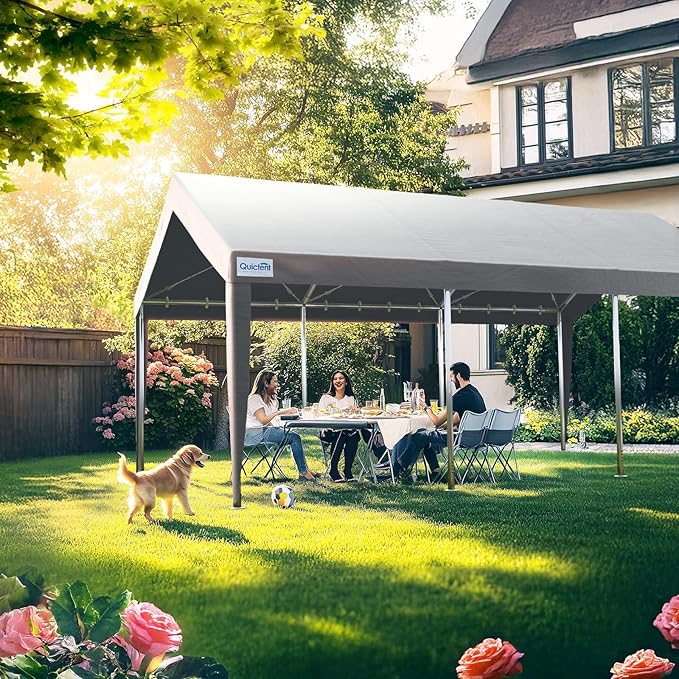 Quictent Heavy Duty 12x20 ft Carports with Side Zipper Doors & Snowproof Steel Cables & Ventilated Windows, Waterproof Storage Shelter for Car, Boat, RV, Outdoor Equipment, Gray