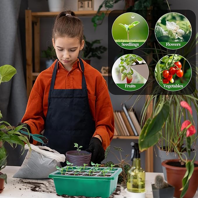 4-Pack Seed Starter Tray with Grow Light and Heat Mat, 48 Cells Seed Starter Kit with Adjustable Humidity Dome and Base, Germination Kit for Seed Growing Plant Propagation