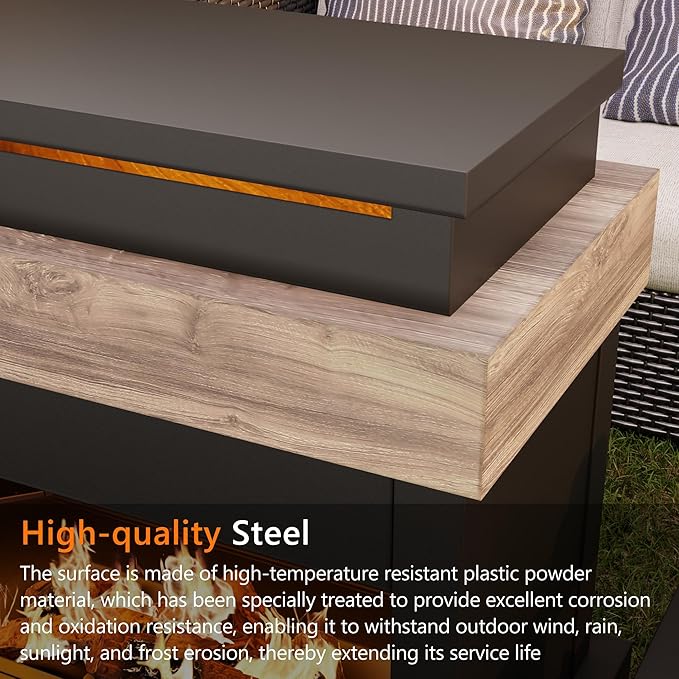 40.5''x35.4'' Outdoor Propane Fireplace, 50,000 BTU Vent-Free Gas Heater, CSA Certified Grey & Black Weather-Resistant Steel, Realistic Ceramic Logs, Rain Cover Included