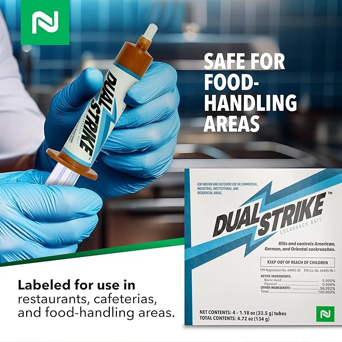 Nisus Dual Strike Cockroach Bait Gel, Kills Roaches Fast with Boric Acid and Fipronil, Long-Lasting Indoor and Outdoor Pest Control Use, 4 Pack