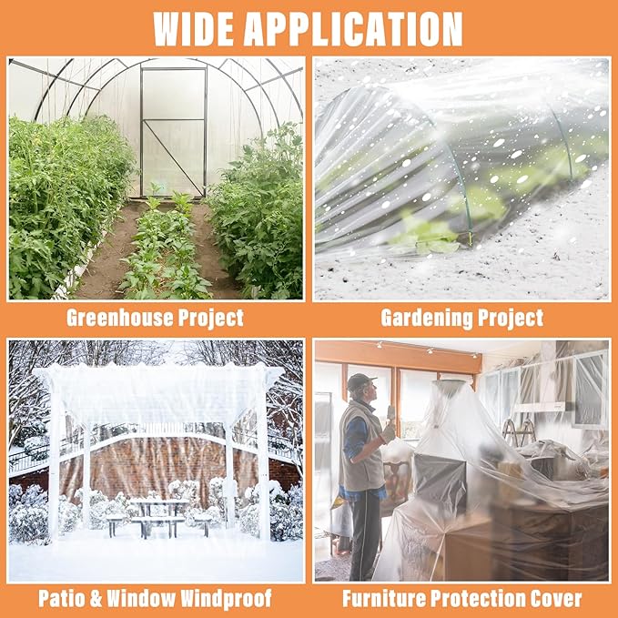 Legigo 10 X 50 Ft Clear Plastic Plant Covers Freeze Protection- 6 Mil Winter Greenhouse Plastic Sheeting for Frost Water Sun Wind Resistant, Plant Vegetable Blanket Covers for Cold Weather Garden Farm