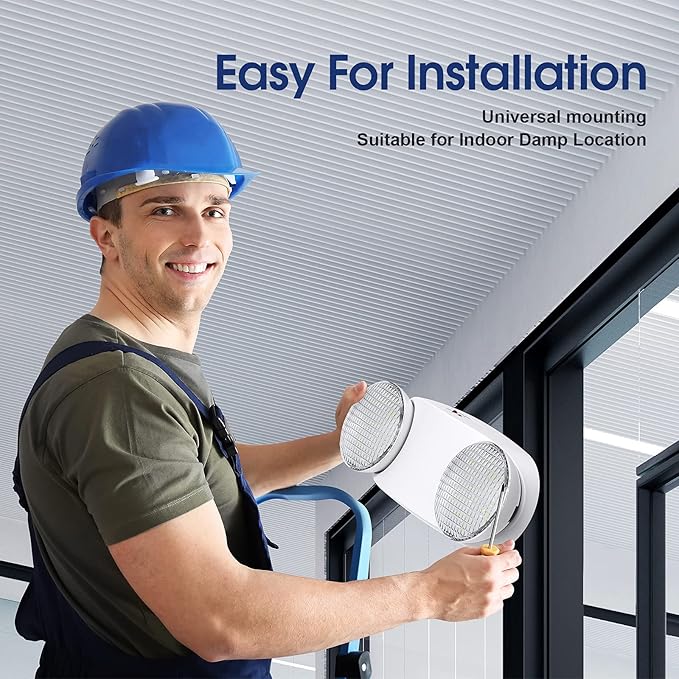 Emergency Light with Battery Backup, Commercial Hardwired Exit Lighting Fixtures, Two Adjustable Head Bug Eye LED Emergency Lighting, AC 120-277V, UL Certified (6 Pack)