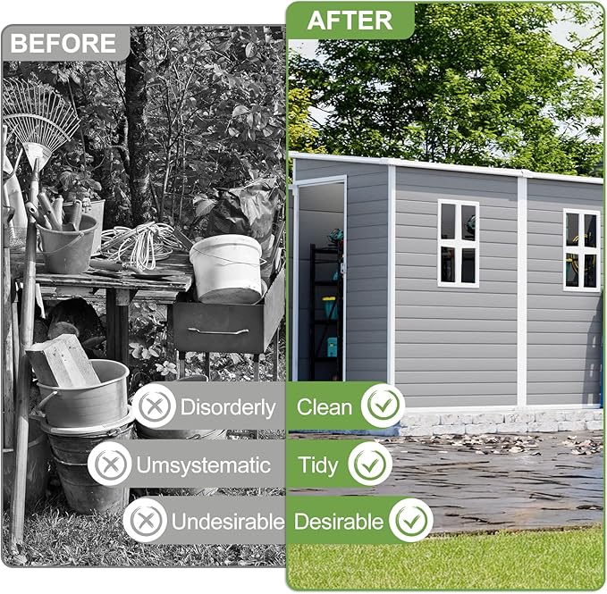 8x4x6 FT Resin Lean to Shed, Waterproof Outdoor Storage Shed with Floor, Window, Lockable Door & 2 Windows, Tool Shed for Patio Garden, Lawn, Backyard, Dove Grey