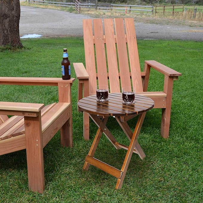 Outdoor Patio Side Table Set of 2 Small Folding Wood Round End Table Coffee Furniture for Living Room, Bedroom, Plant Stand, Camping Portable Brown