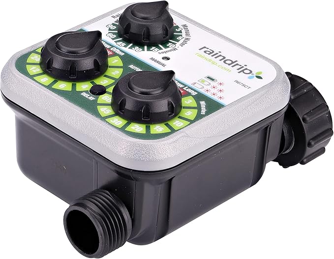 Raindrip R675CT Analog 3-Dial Water, Sprinkler Timer with Rain Delay for Drip Irrigation, Garden, Self-Watering