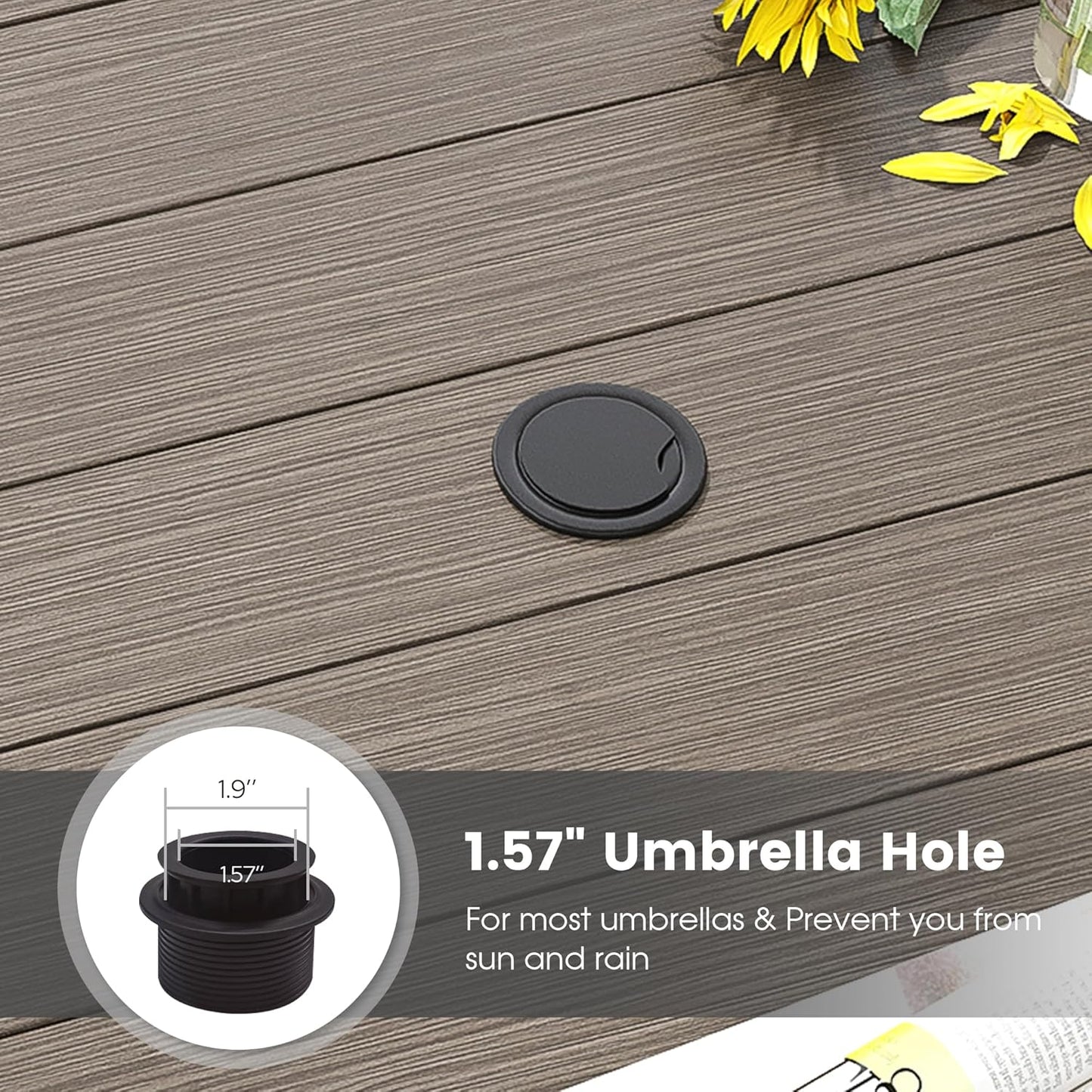 DIFY Patio Round Dining Table, 53" All Weather Round Outdoor Table with 1.57" Umbrella Hole for 8 Person, Perfect for Yard, Balcony and Lawn, Grey Wood-Like