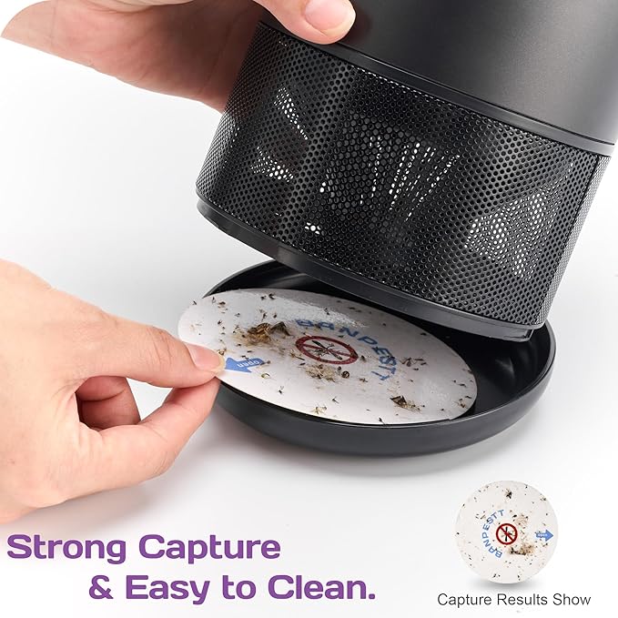 BANPESTT Indoor Insect Trap-Catcher & Killer with Suction for Mosquitos, Gnats, Moths, Fruit Flies, Dusk-to-Dawn Sensor, Bug Light & 6 Sticky Glue Boards (Black)