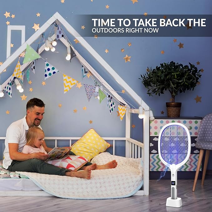 2 in 1 Electric Bug Zapper, Mosquitoes Trap Lamp & Racket, USB Rechargeable Electric Fly Swatter for Home and Outdoor Powerful Grid 3-Layer Safety Mesh Safe to Touch, Pack of 2