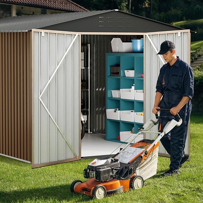 10x10 FT Outdoor Storage Shed,Large Metal Tool Sheds with Updated Frame Structure,Lockable Doors and Air Vents,Outside Garden Storage Shed for Outdoor,Garden Shed for Backyard Garden Patio Lawn
