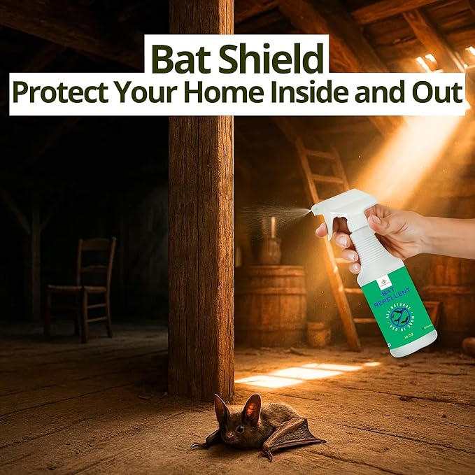 Bat Repellent Spray – Indoor and Outdoor Deterrent to Drive Bats Away from Nesting – Easy Application, Compatible with Any Outdoor Area – Suitable for Attic, Homes, and Barns – 16oz