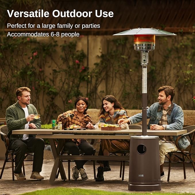 EAST OAK 55,000 BTU Patio Heater with Sand Box, Table Design, Thicker Stainless Steel Burner, Wheels, Triple Protection System, Propane Outdoor Heater for Home and Residential, Commercial Grade, Brown