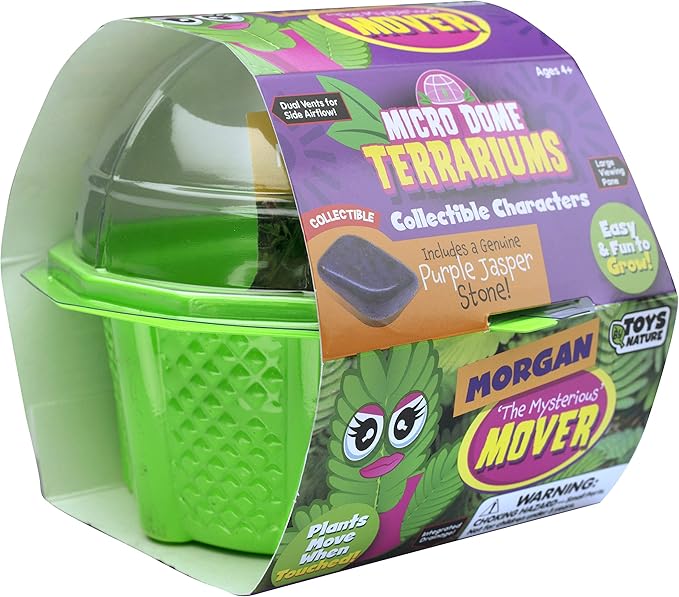Toys By Nature Character Micro Dome Moving Plant Terrarium Kit, Moves When You Touch It - Complete Terrarium Supplies Includes Everything Needed to Grow - Just Add Water (Morgan The Mighty Mover)