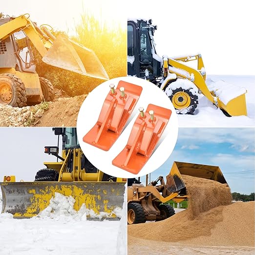 Tractor Bucket Protector(Upgraded Version), 2Pcs Ski Edge Protector, Turf Tamer Skid Protector with Grade8.8 Double Lock Nuts and Bolts, Heavy Duty Steel for Snow Removal Spreading Gravel,Orange
