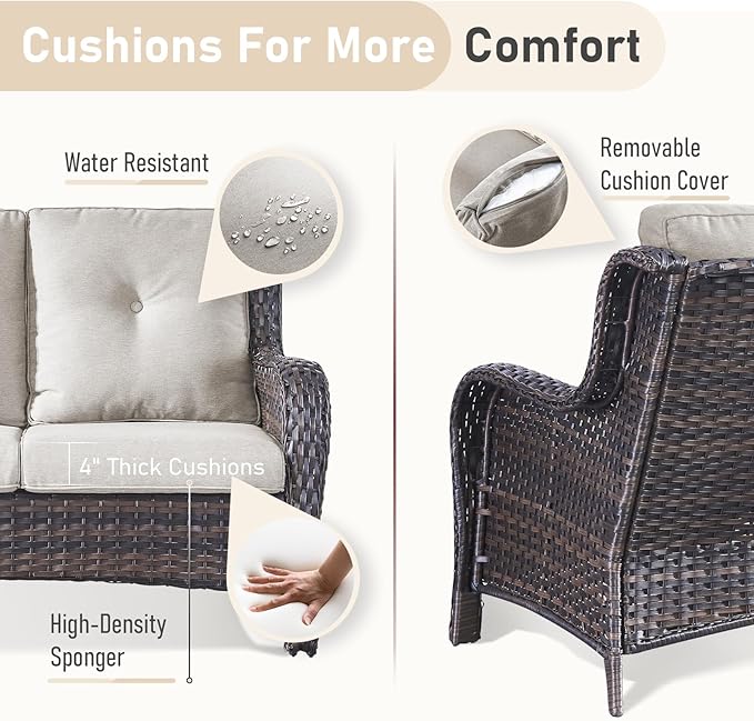 4 Piece Patio Furniture-with 50,000 BTU Gas Propane Fire Pit Table Outdoor Patio Furniture with Swivel Rocker Chairs,Outdoor Couch