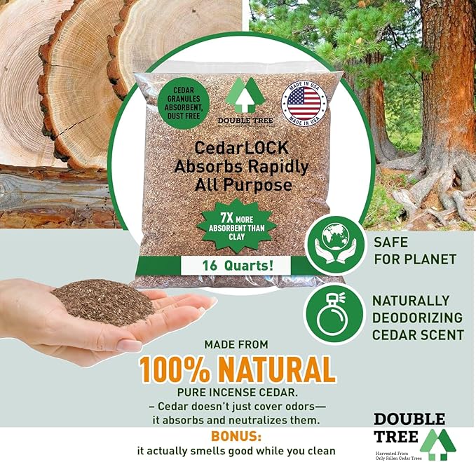 CedarLock Oil Absorbent – Nature’s Heavy-Duty Spill Solution Made from 100% Pure Incense Cedar, Oil Spill Kit Granules, Organic Granules, All-Purpose Oil Absorbent - (5 Bags 80 Quarts)