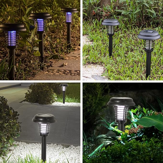 2 Pcs Solar Bug Zappers Outdoor Waterproof LED Solar Mosquito Zappers Solar Powered Mosquito Killer Light Lamp for Indoor and Outdoor Use