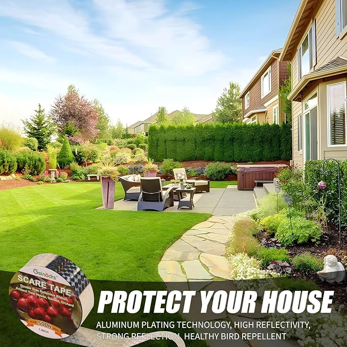 Bird Tape Repellent - Double Reflective Tape Ribbon, Bird Scare Tape, Effective Against Birds and Animals, Ideal for Gardens, Orchards, Farms and Outdoor Areas(2IN * 360FT)