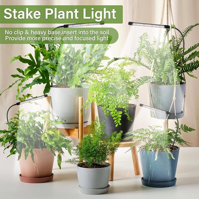Grow Lights for Indoor Plants, 6000K Full Spectrum Plant Growth Light, Plant Lights for Indoor Growing 5 Level Dimmable & Auto Timer, Adjustable Gooseneck Grow Lamp 2 Pack