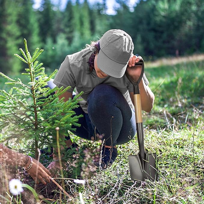 VNIMTI Shovel for Digging, Round Small Shovel with Wooden D-Handle, Metal Garden Shovel for Gardening, 28 Inches