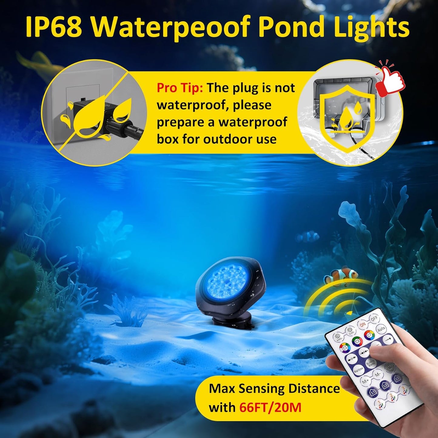 T-SUN Color Changing Submersible Pond Lights with APP and Remote Control, IP68 Waterproof Dimmable Timer Fountain Lights led Underwater for Koi Fish Tank Aquascape Waterfall Landscape(Set of 3)