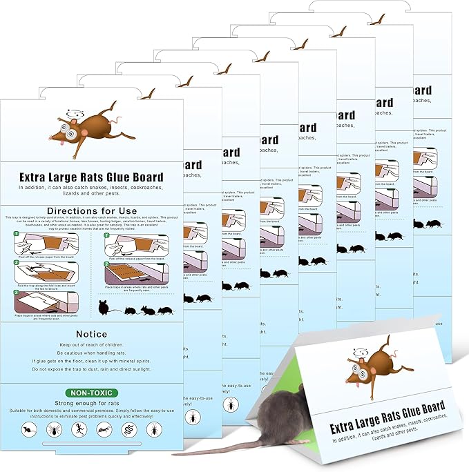 Qualirey 8 Pack Sticky Mouse Traps 8 x 14 Large Sticky Rat & Mouse Glue Boards for Inside Outside, Pre Scented Non Toxic Adhesive Traps with Enhanced Stickiness for Rat Mice Snake, Pet Safe