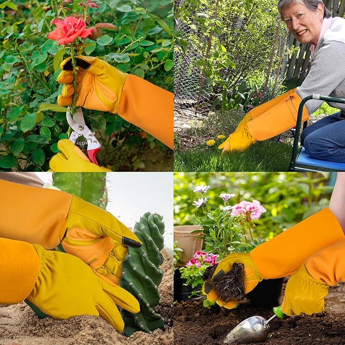 Long-Gardening-Gloves for Women/Men - Thorn Proof Rose Pruning Gloves Heavy Duty Gauntlet-M