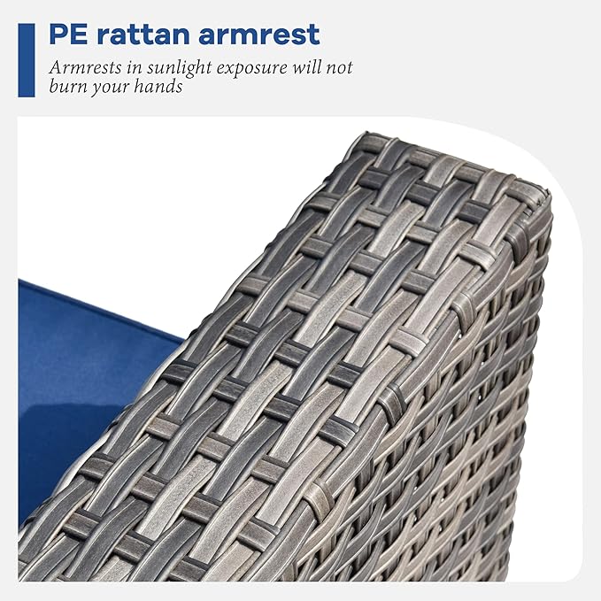 HOOOWOOO 8 Piece Patio Sectional Furniture Set with Swivel Rocking Chairs,Modern Wicker Outdoor Conversation Sofa Sets,Weather Resistant Modular L Shaped Outside Couch Set(Navy Blue)