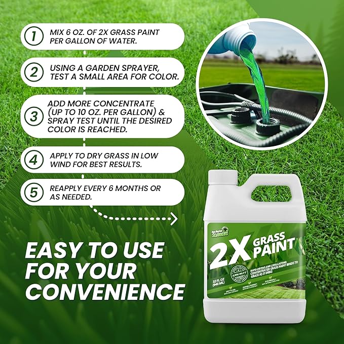 32oz 2X Green Grass Paint for Lawn, Ideal Turf Paint & Green Lawn Spray to Renew Discolored Lawns, Concentrated Grass Dye, Premium Colorant for Vibrant and Lush Greener Lawns