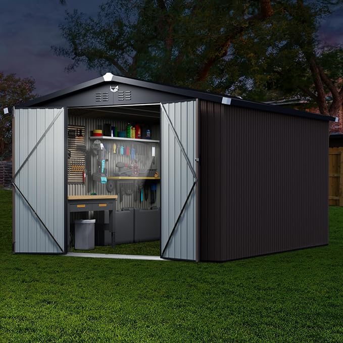 Metal Storage Shed,Outdoor Storage Building 10x12,Large Backyard Sheds with Lockable Doors,Waterproof Outside Storage Shed